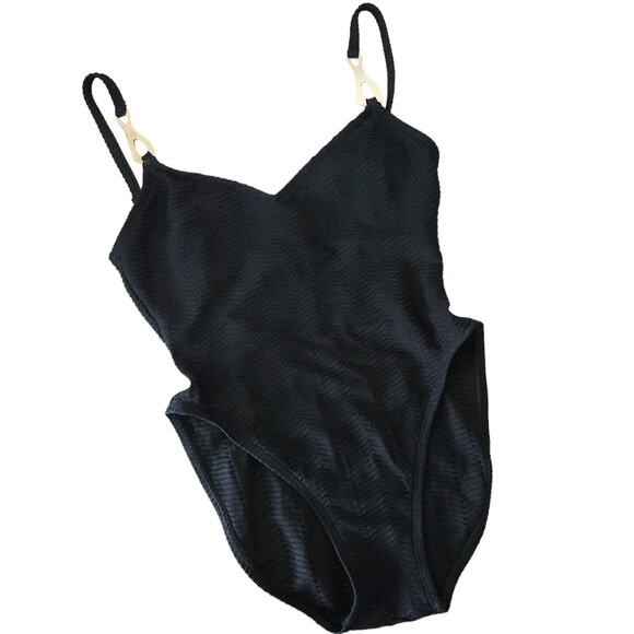 Vintage BAJA BLUE Swim black ribbed one piece scoop back bathing swimsuit Sz 4 - Picture 9 of 9